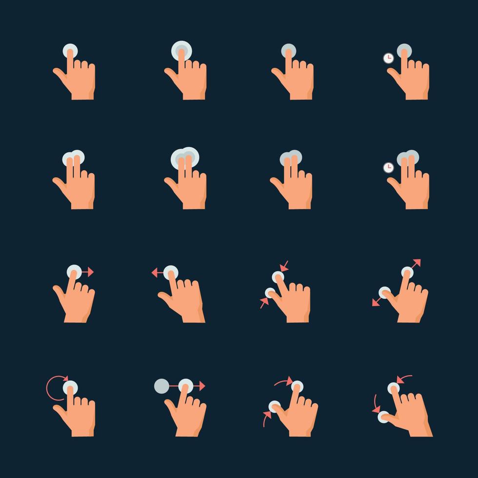 Touch Gestures and Hand Gestures Icons with Black Background vector