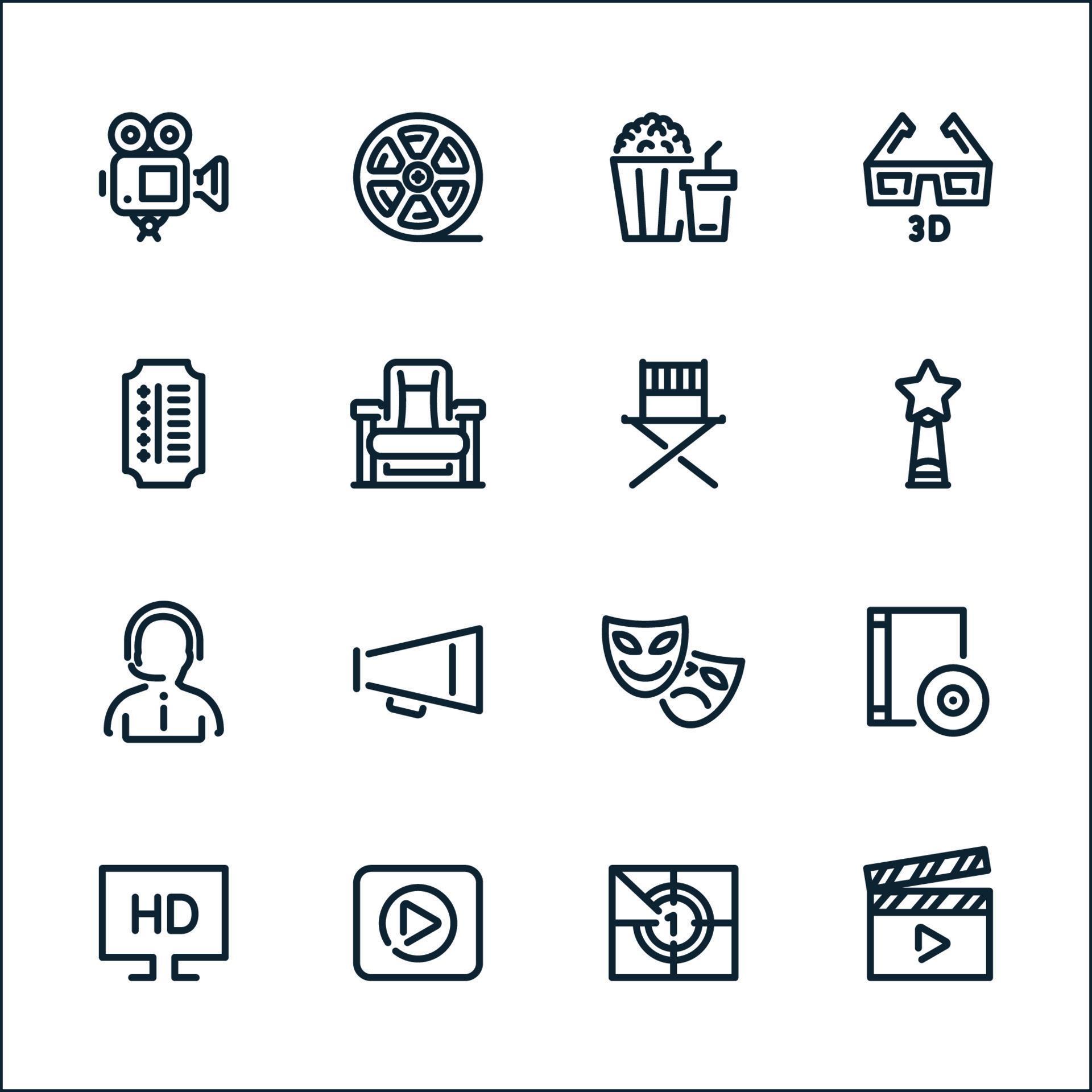 Movie icons with White Background 7772832 Vector Art at Vecteezy