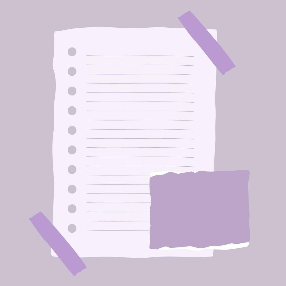 Decorative note paper for taking notes in light purple color. vector