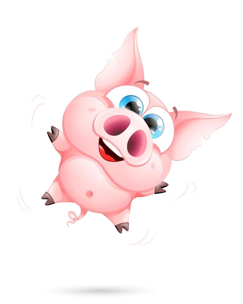 Pig happy cute character jumping up vector