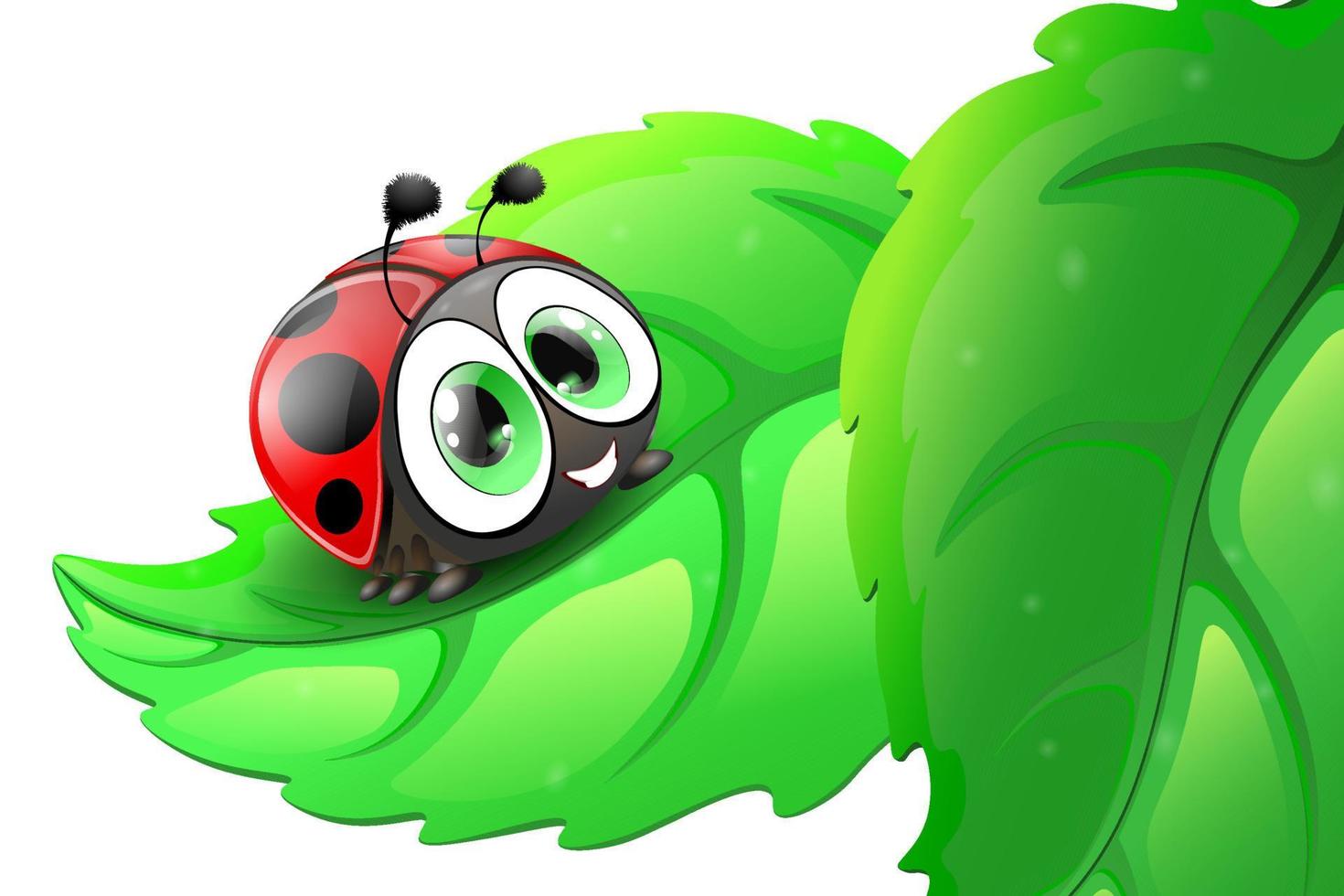 Cartoon ladybug sitting on a leaf vector