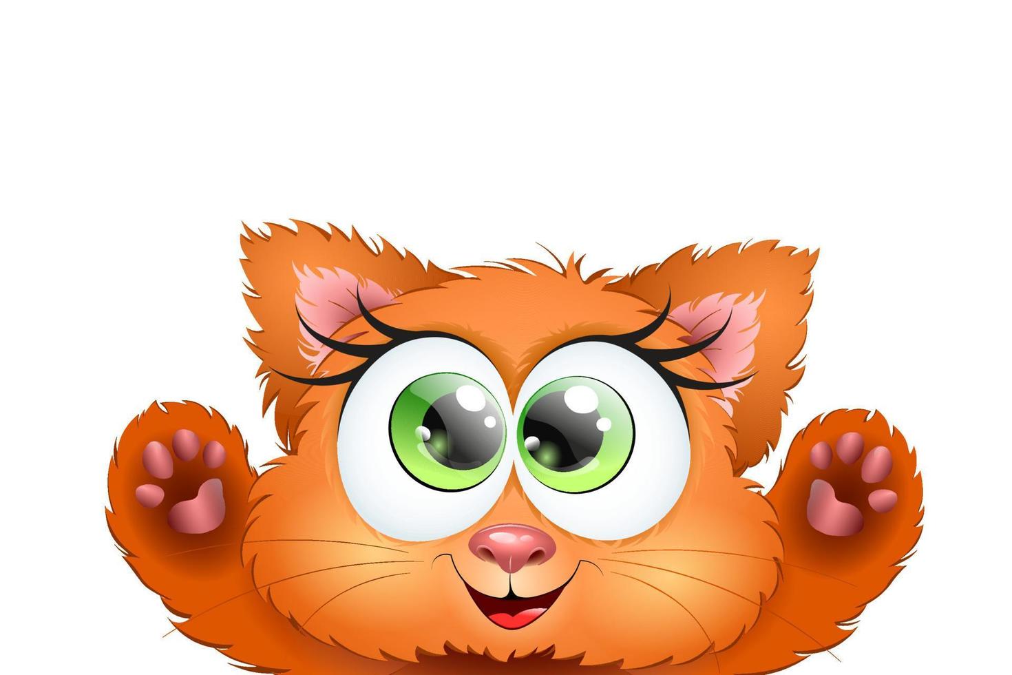 Cute fluffy red little cartoon Kitten girl put paws up vector