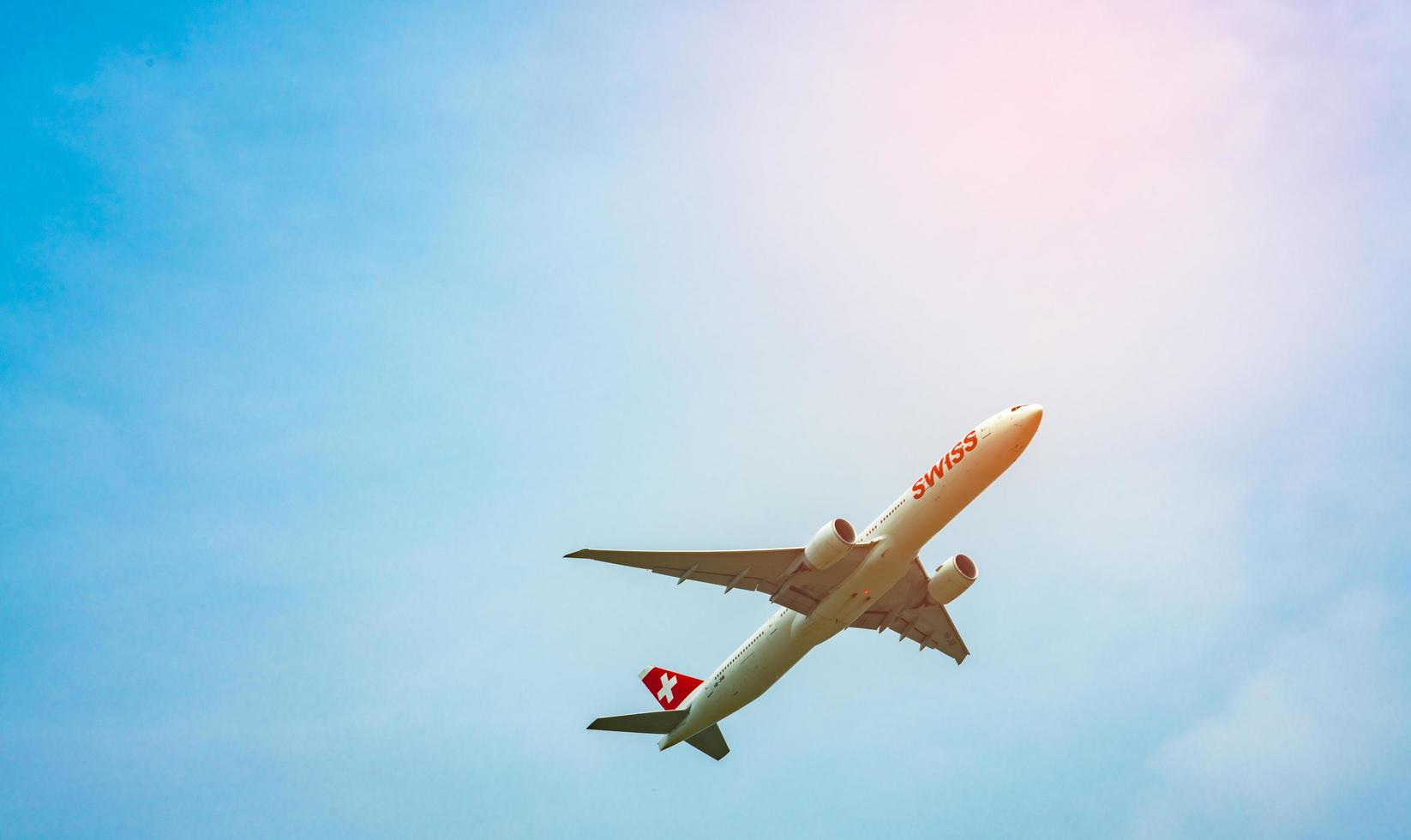 BANGKOK, THAILAND-JANUARY 27, 2018 Swiss international airline Airbus A-320 after take off at Suvarnabhumi Airport in Thailand. photo