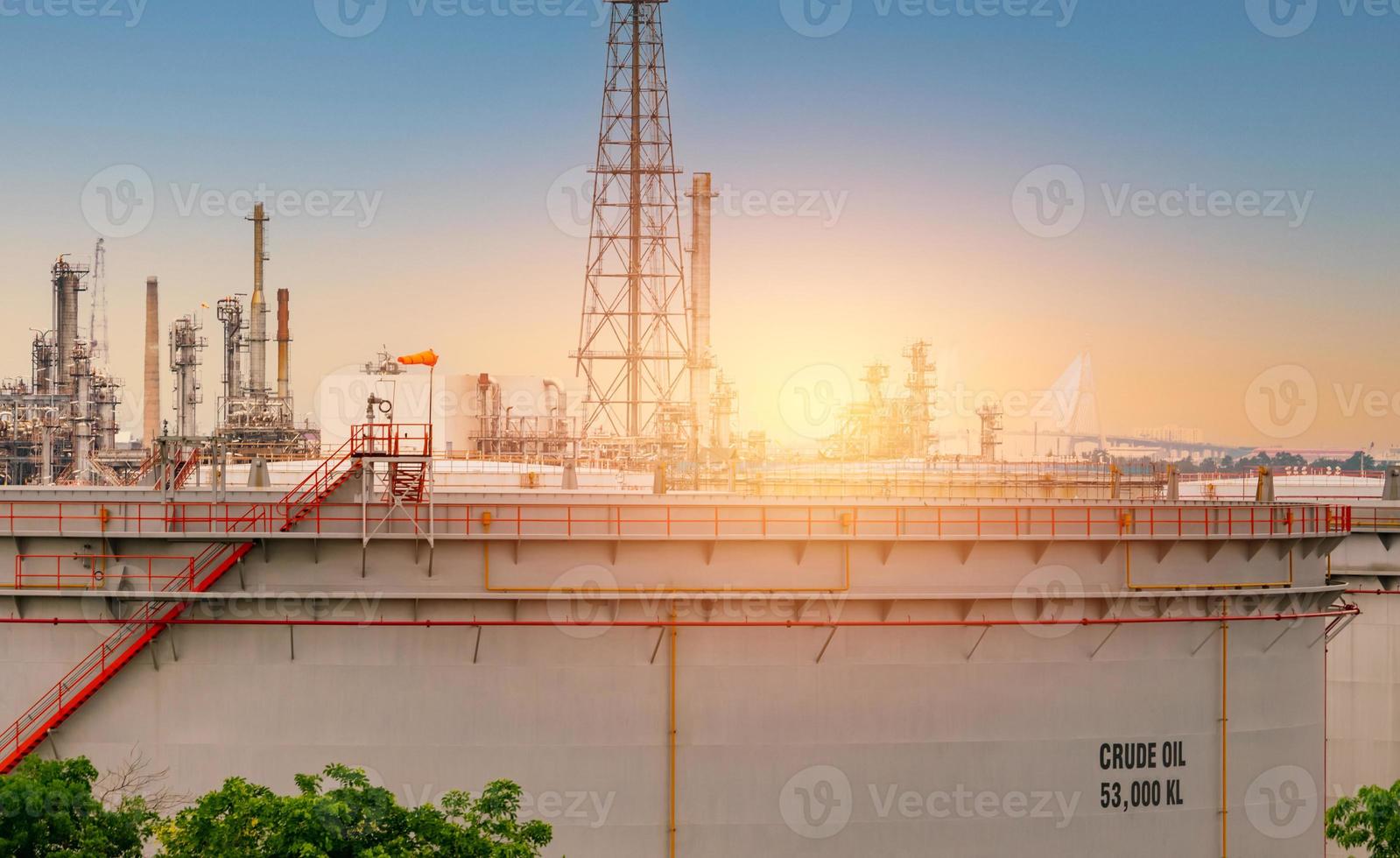 Huge crude oil tank in refinery or petroleum refinery plant. Power and energy industry. Oil and gas production plant. Petrochemical industry. Natural gas storage tank. Petroleum business. Oil market. photo