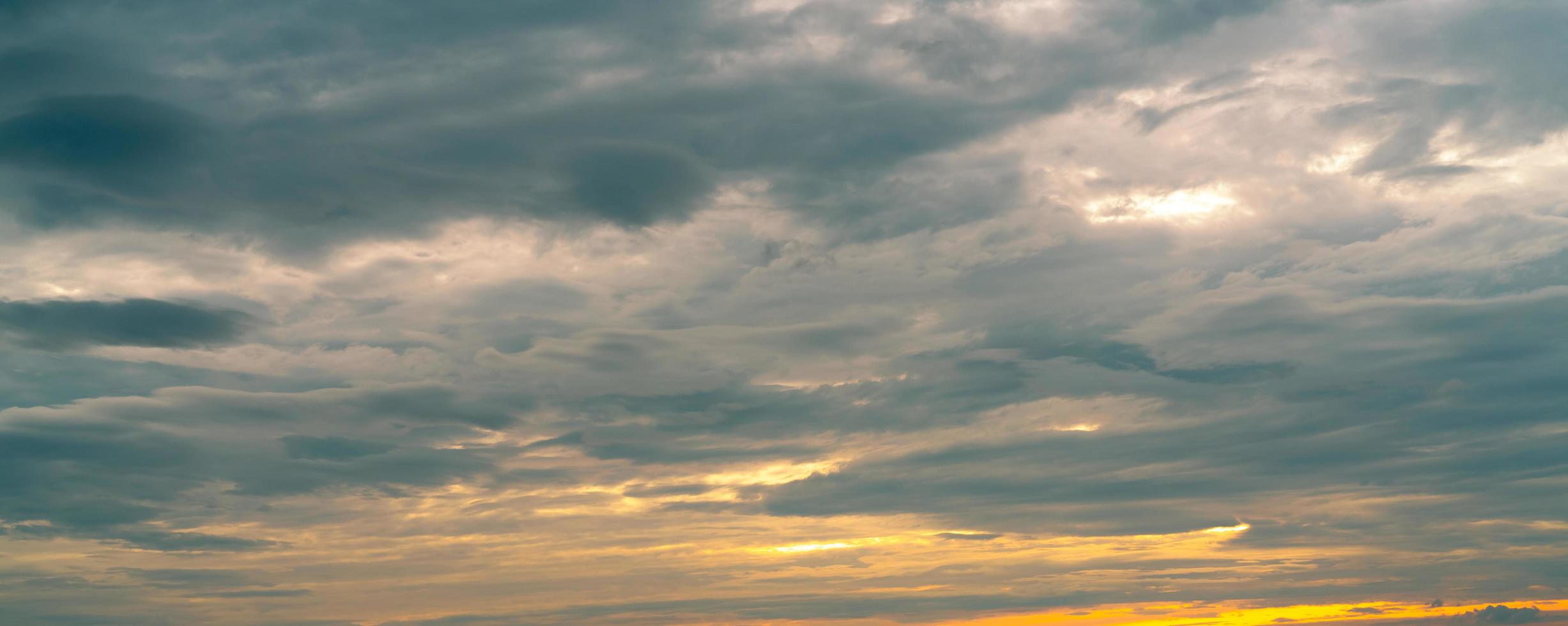 Morning sunrise sky and white clouds. Beautiful golden sunrise sky with white fluffy clouds. White fluffy cloudscape abstract background. Beauty in nature. Dramatic heaven sky. Art picture background photo