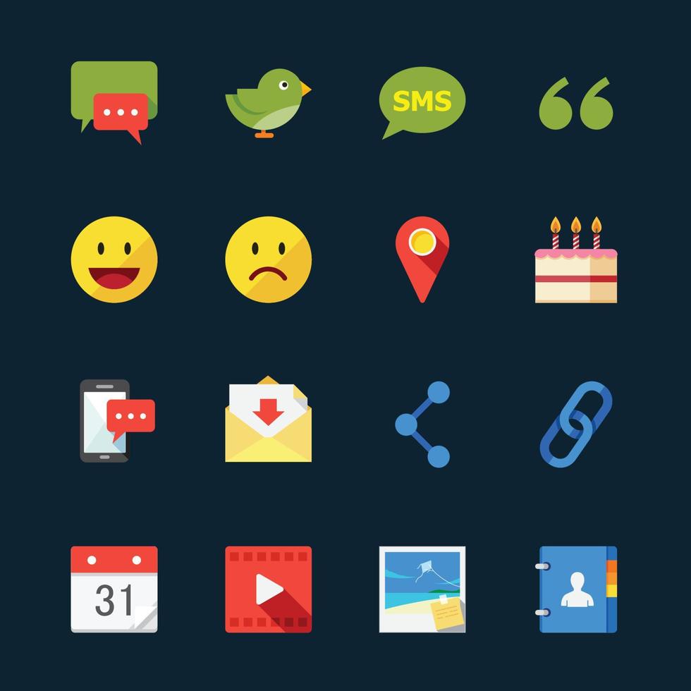 Communication and Social Media Icons with Black Background vector