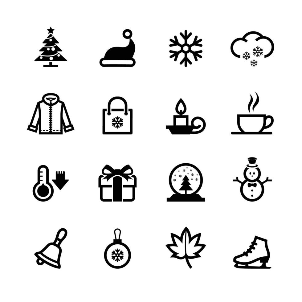 iconos de invierno con fondo blanco vector