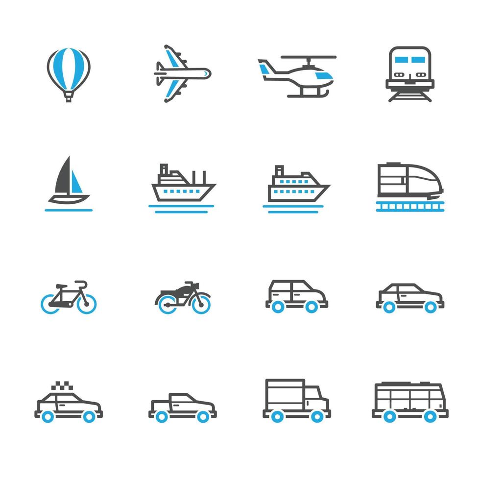 iconos de transporte y vehículos con fondo blanco vector