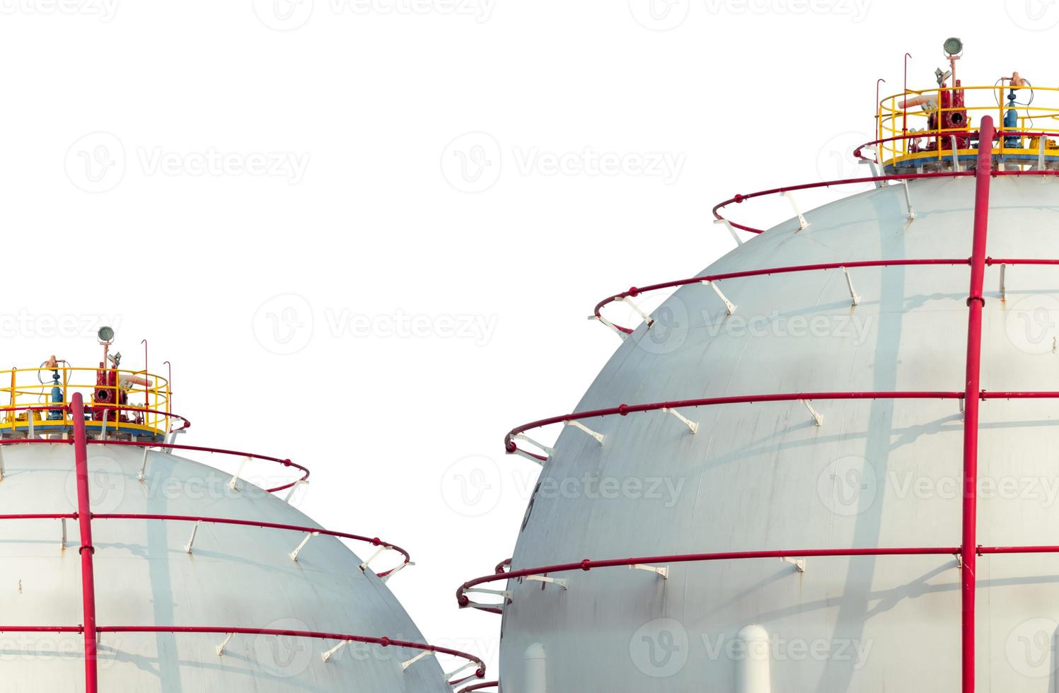 Industrial gas storage tank isolated on white background. LNG or liquefied natural gas storage tank. Spherical gas tank in petroleum refinery. Above-ground storage tank. Natural gas storage industry. photo