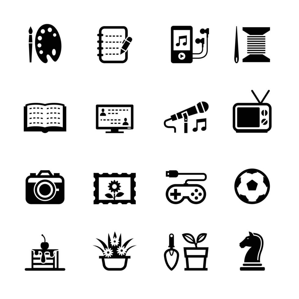 Hobbies and Activity Icons with White Background vector