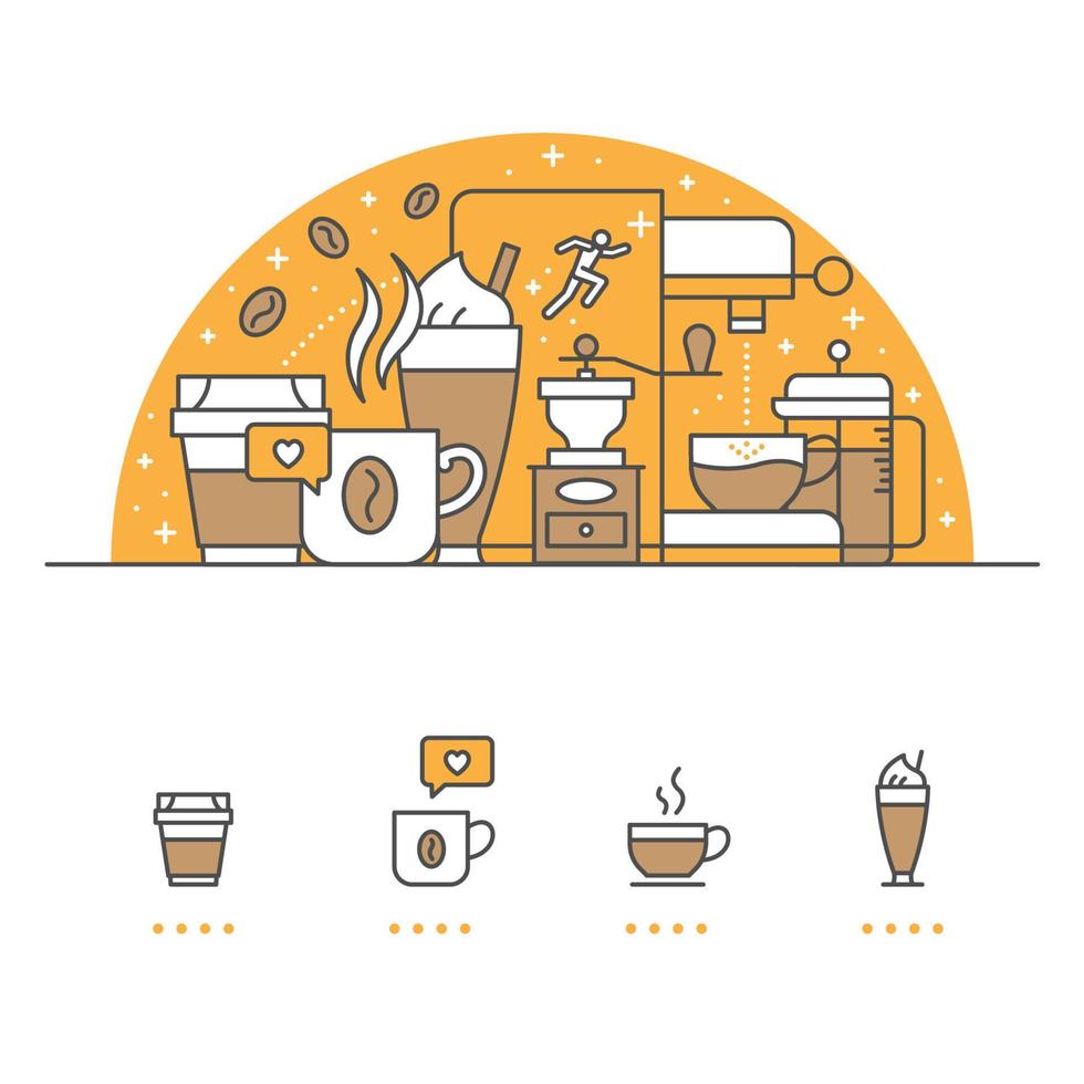 banner de café e iconos con fondo blanco vector