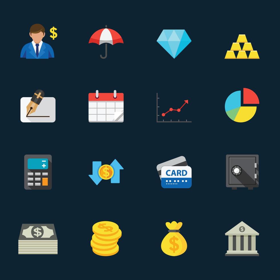 iconos de negocios y finanzas con fondo negro vector