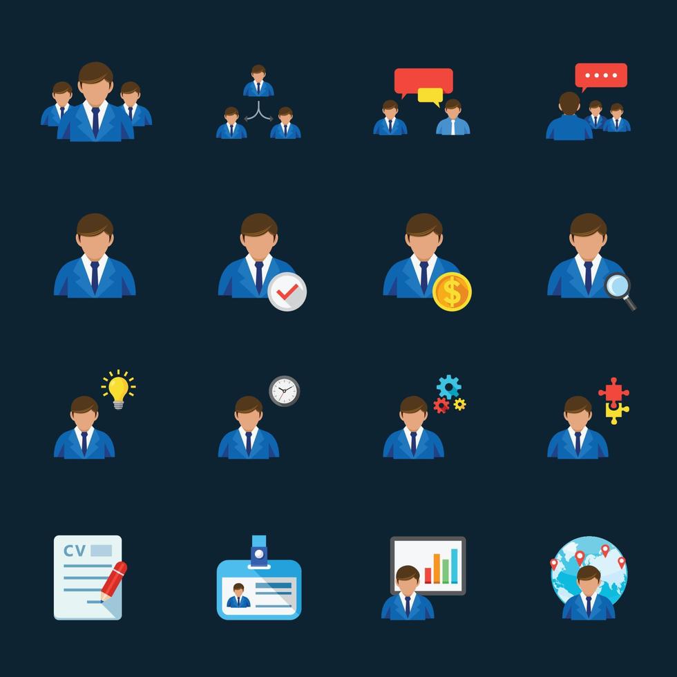 Management and Human Resource Icons with Black Background vector