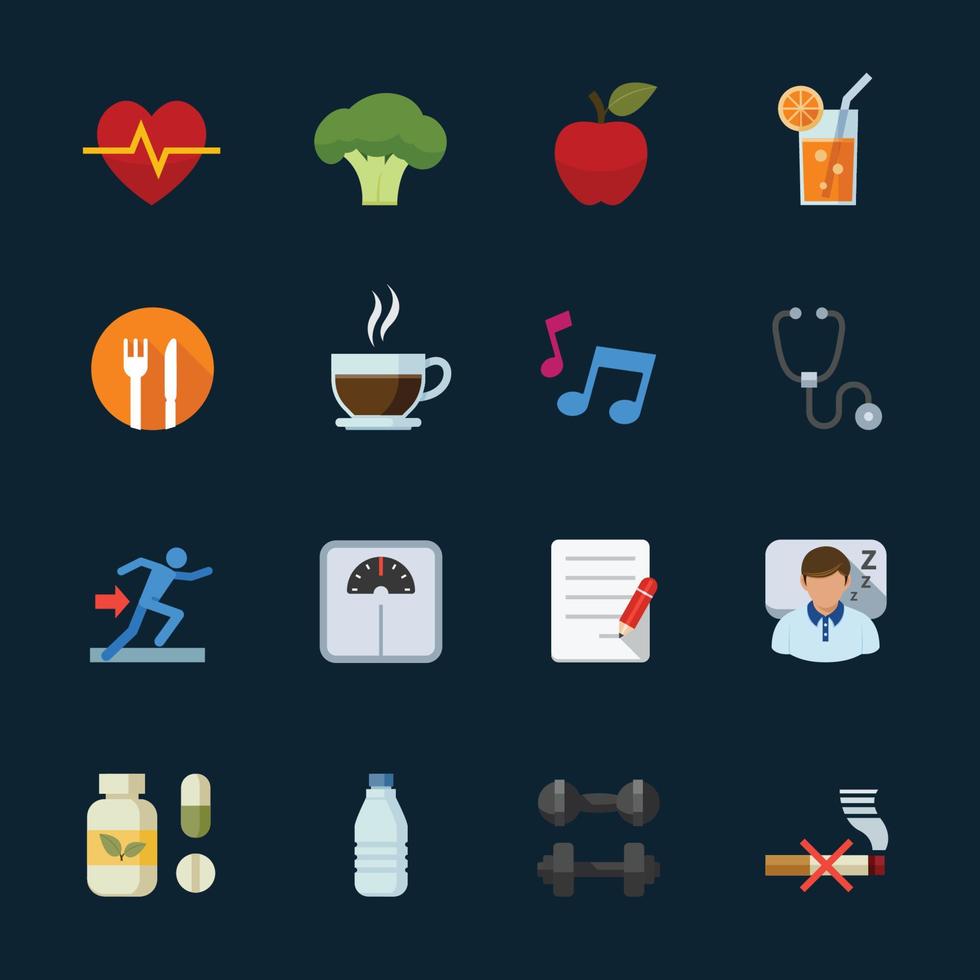 Health and Wellness Icons with Black Background vector