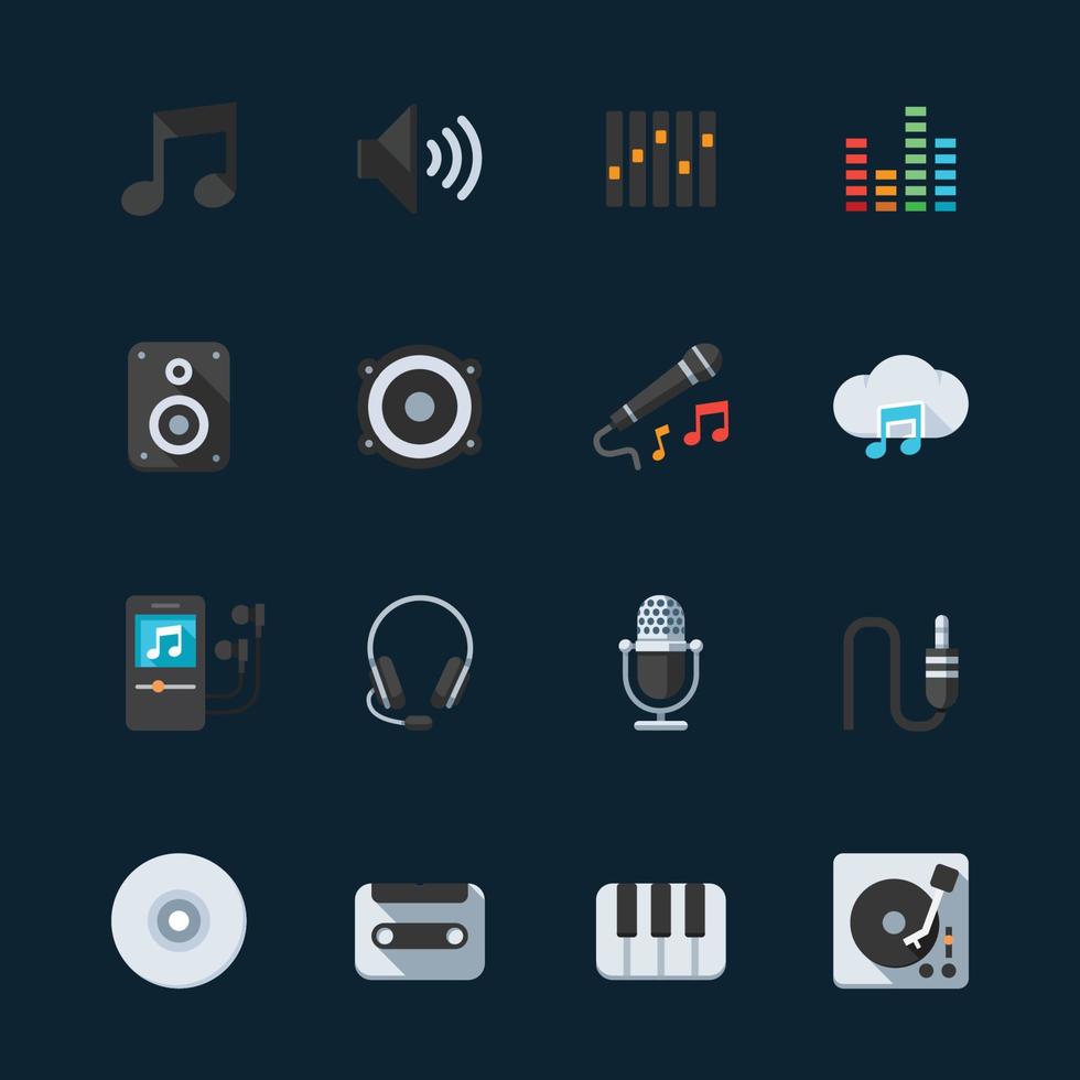 iconos de música e instrumentos musicales con fondo negro vector