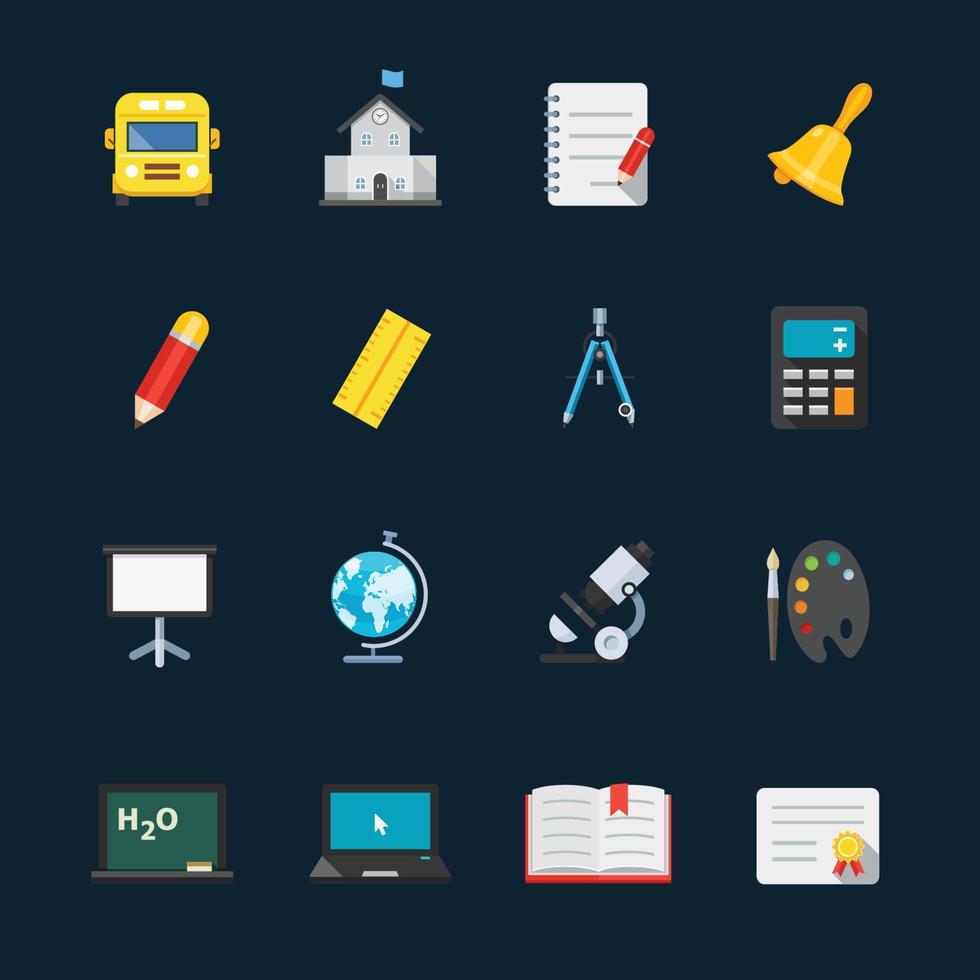 educación y aprender iconos con fondo negro vector