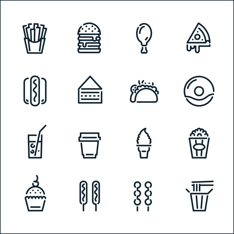 iconos de comida rápida con fondo blanco vector