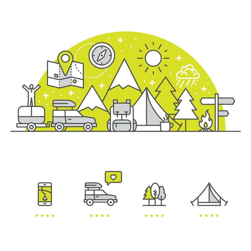 Camping banner and icons with White Background vector