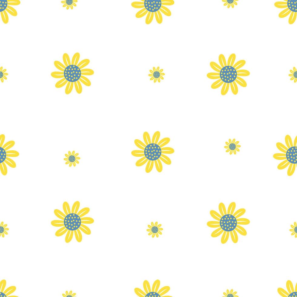 patrones sin fisuras florales. flor amarilla decorativa sobre fondo blanco. ilustración vectorial patrón botánico simple con girasoles para decoración, diseño, empaque, papel tapiz, textil y papel vector