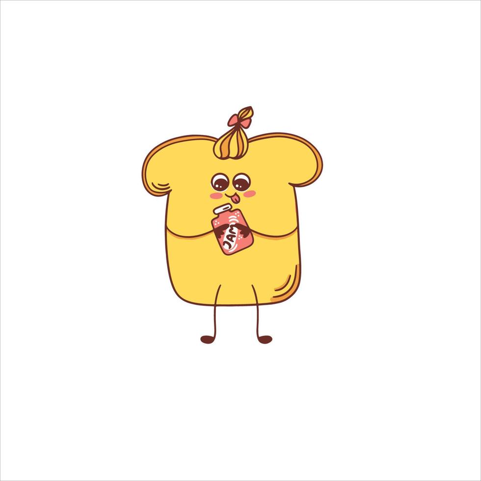 Cute and funny toast with jam, doodle illustration vector