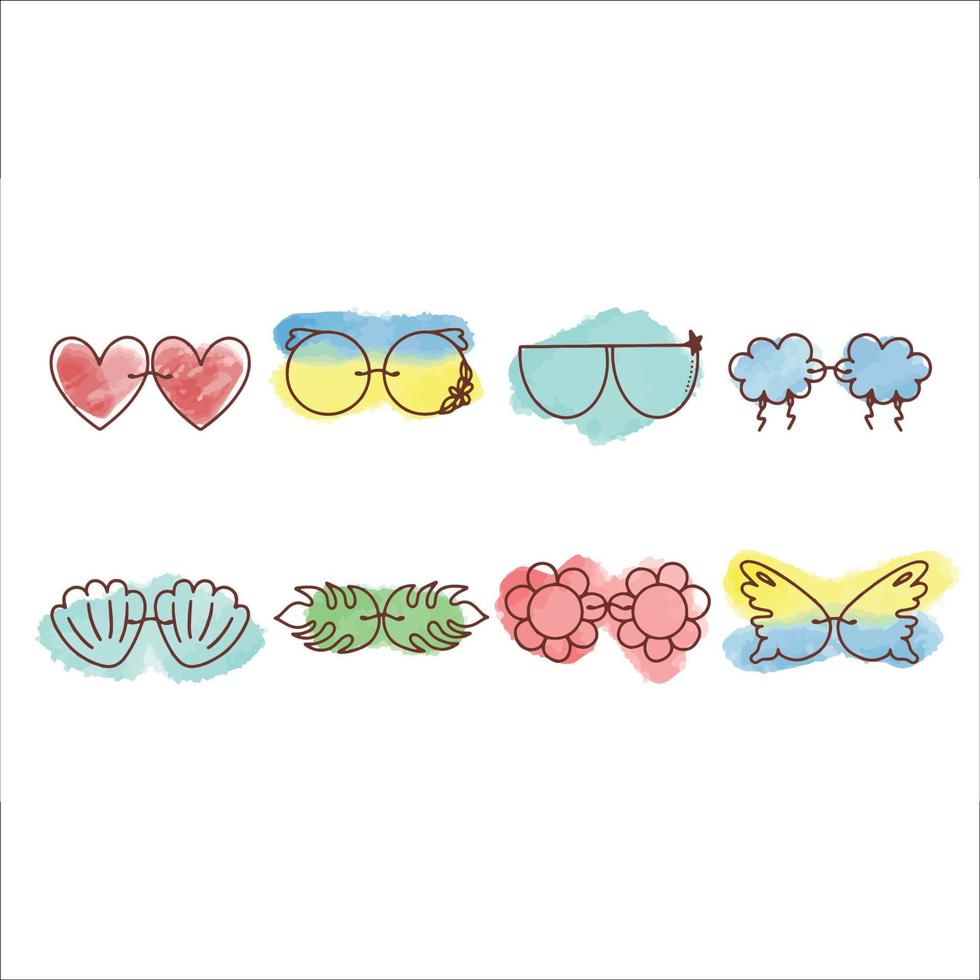 Set of watercolor style cute glasses vector
