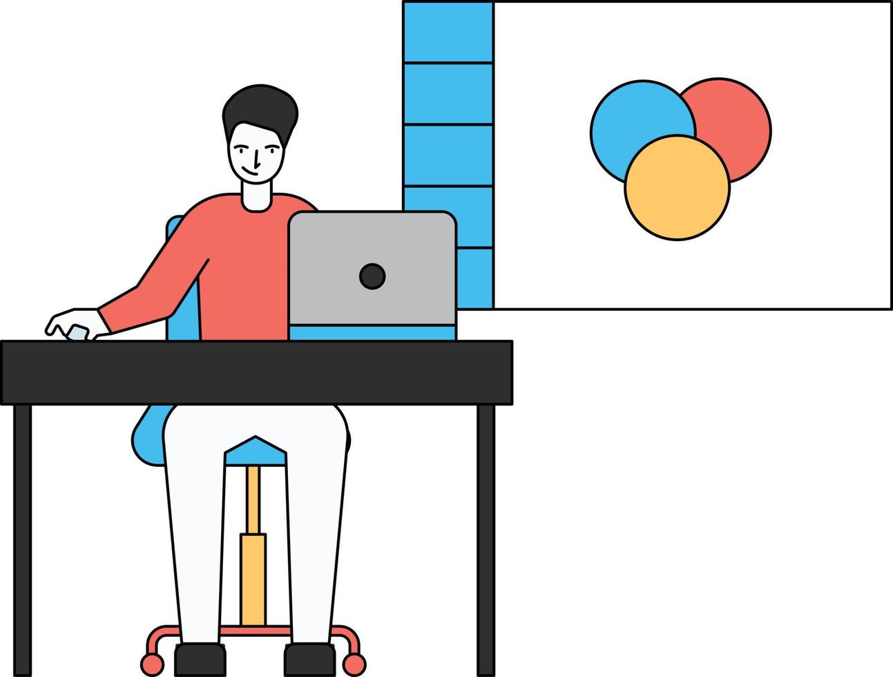 el niño está trabajando en una computadora portátil. vector