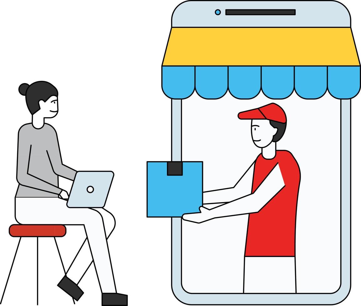 Delivery Boy delivers the package online. vector
