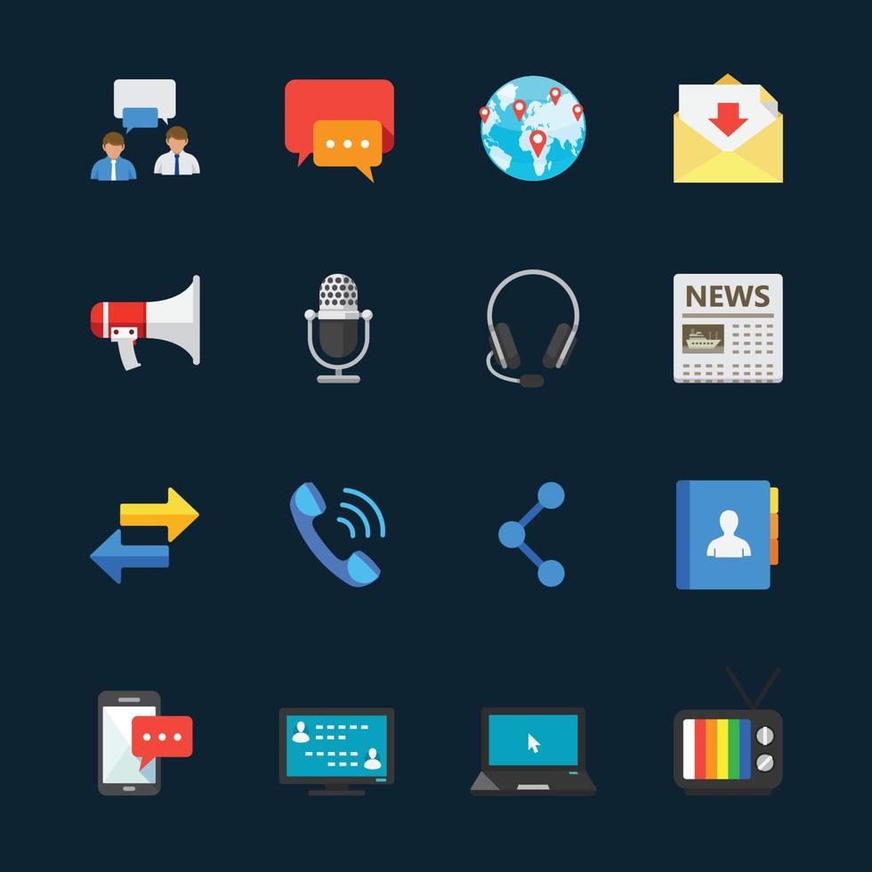 iconos de comunicación y chat con fondo negro vector