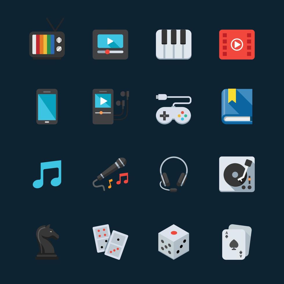 Entertainment and Media Icons with Black Background vector