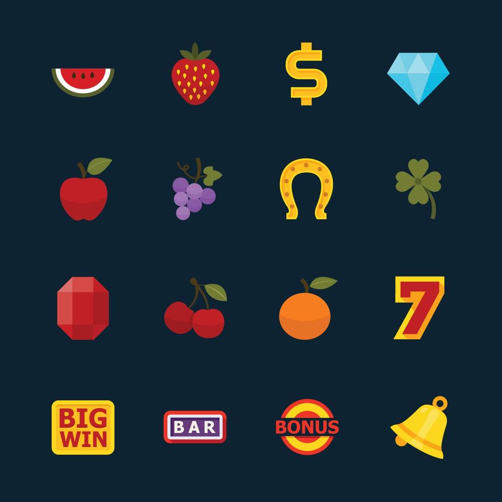 Slot Machine and Casino Icons with Black Background vector