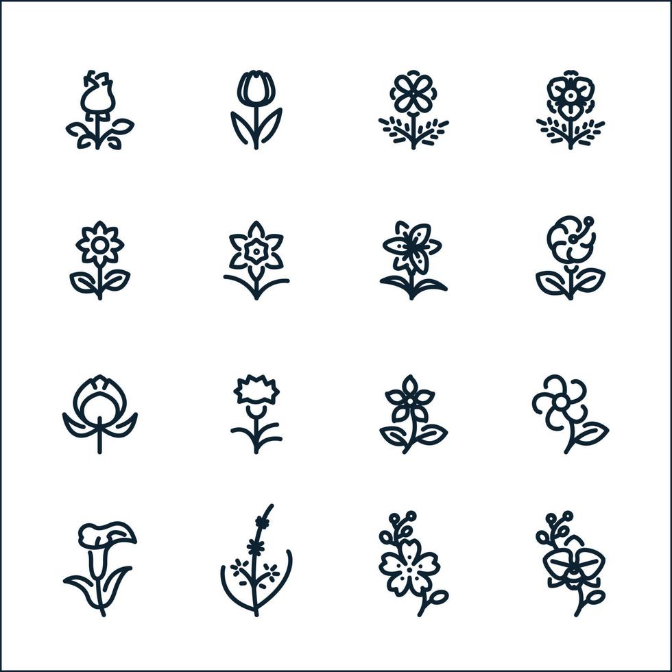 iconos de flores con fondo blanco vector