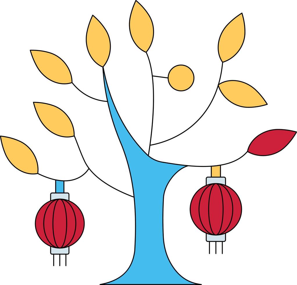 The tree is decorated for the Chinese New Year. vector