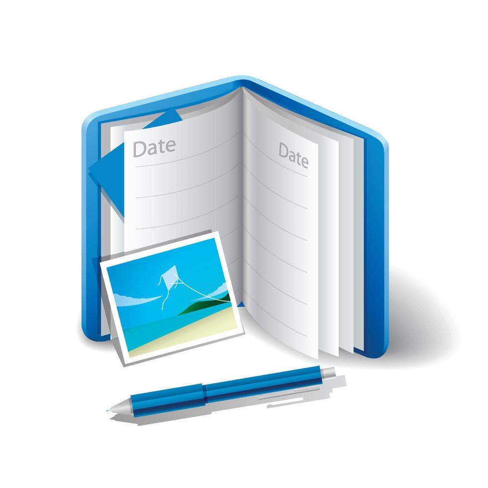 blue diary, note, picture and pen icons vector