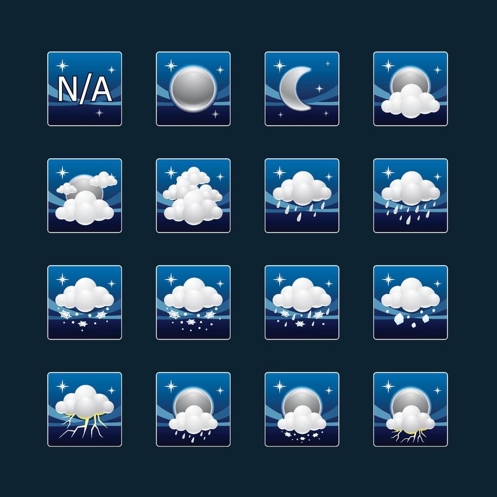 iconos de pronóstico del tiempo nocturno vector