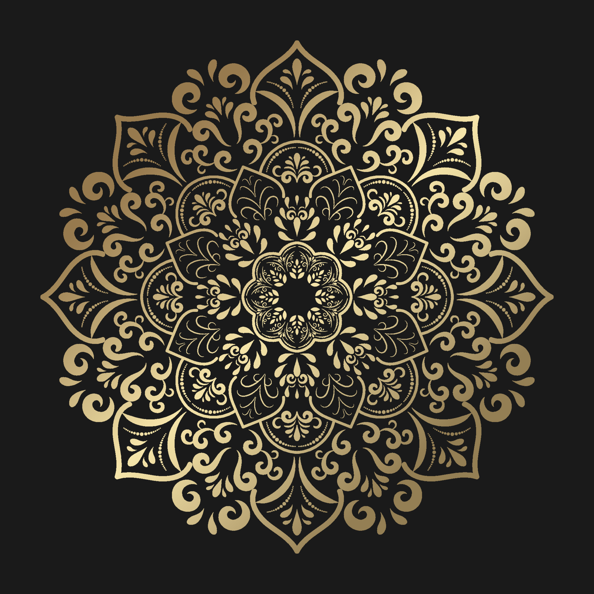 gold Mandala with vintage floral style, Vector mandala Oriental pattern