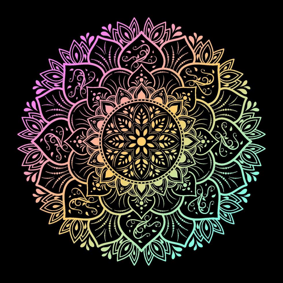 mandala floral circular con color pastel colorido, patrón oriental de mandala vectorial, elemento decorativo dibujado a mano. diseño único con flor de pétalo. concepto de relajación y meditación vector