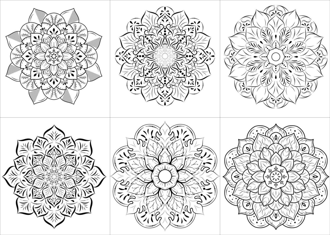 Set of mandala with floral ornament pattern,Vector mandala relaxation patterns unique design with nature style, Hand drawn pattern,Mandala template for page decoration cards, book, logos vector
