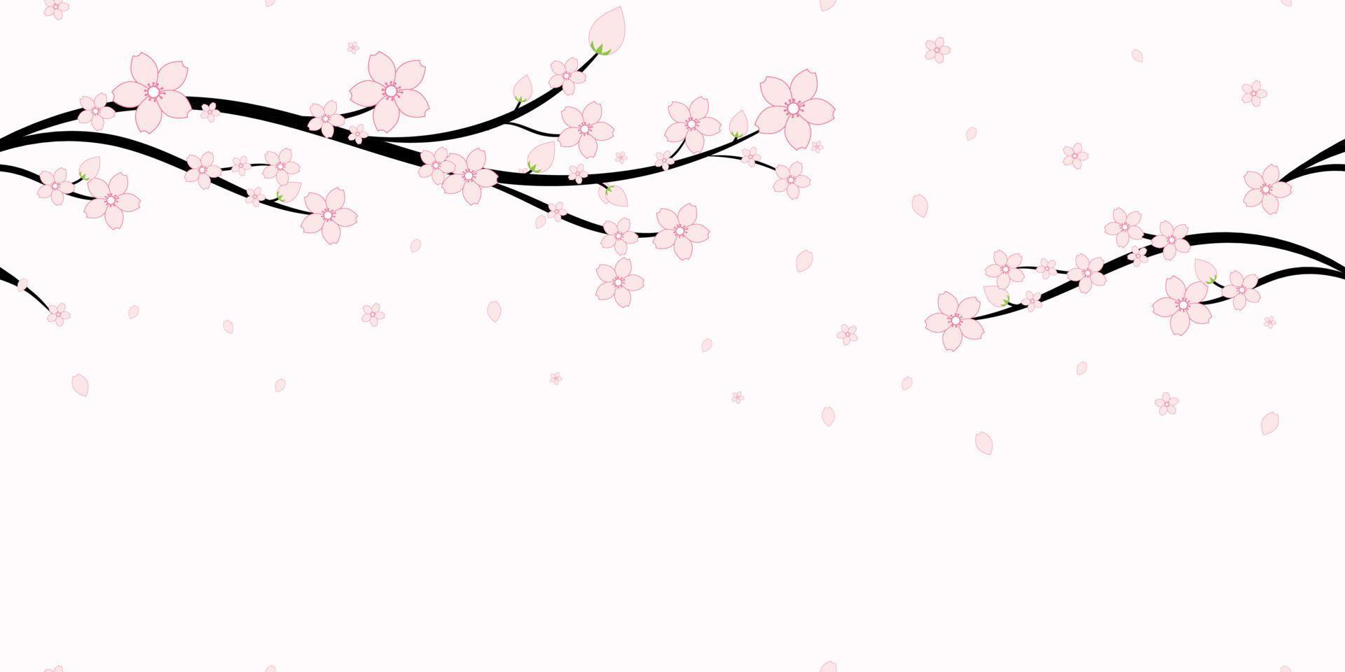 Seamless Japanese Cherry Blossoms and Branches Pattern background, Sakura flower vector illustration, Seamless backgrounds and wallpapers for fabric, packaging, Decorative print, Textile