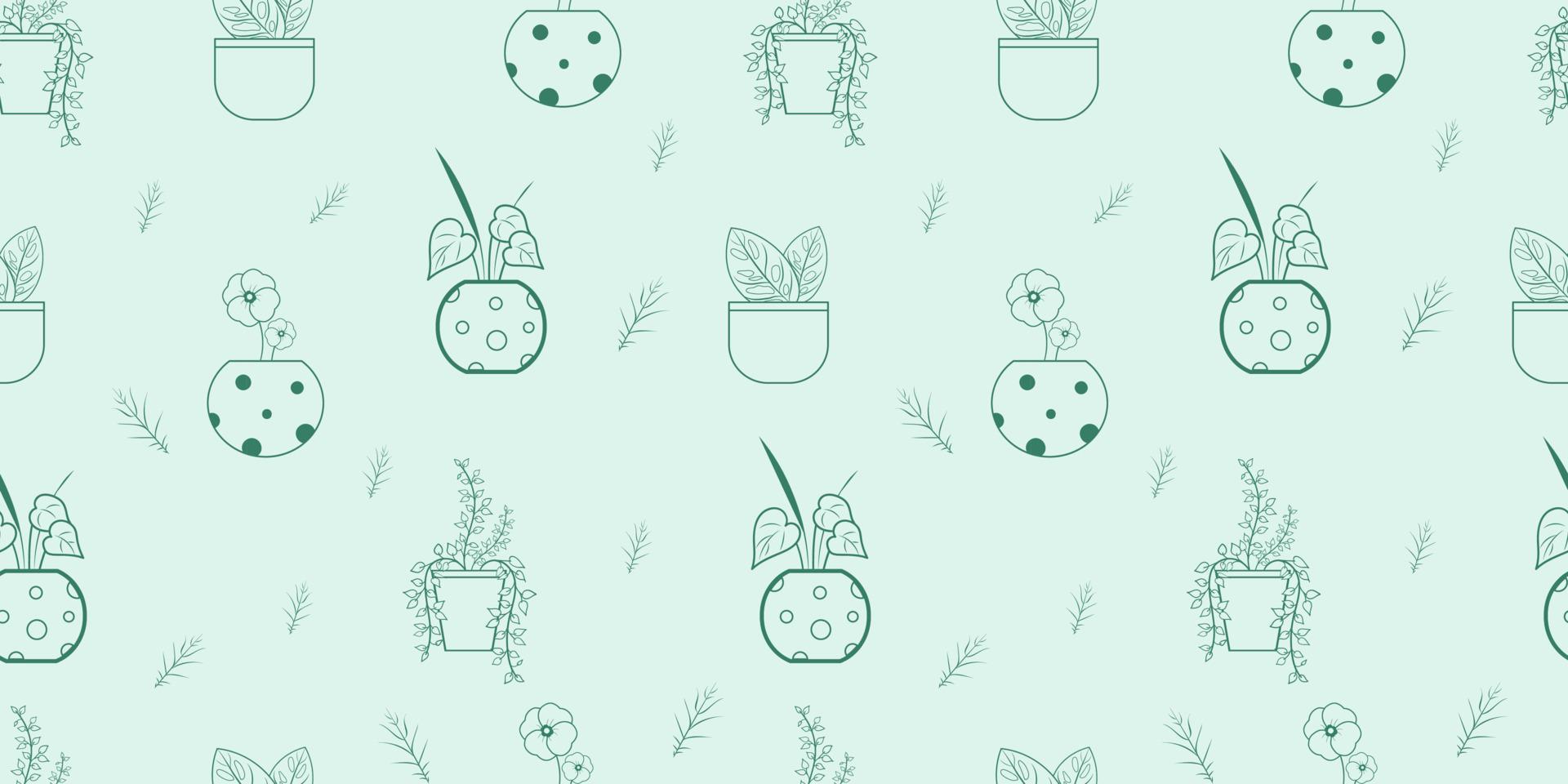 Seamless floral pattern background, Flower in pots and leaf, Hand drawn decorative element, Seamless backgrounds and wallpapers for fabric, packaging, Decorative print, Textile, repeating pattern vector