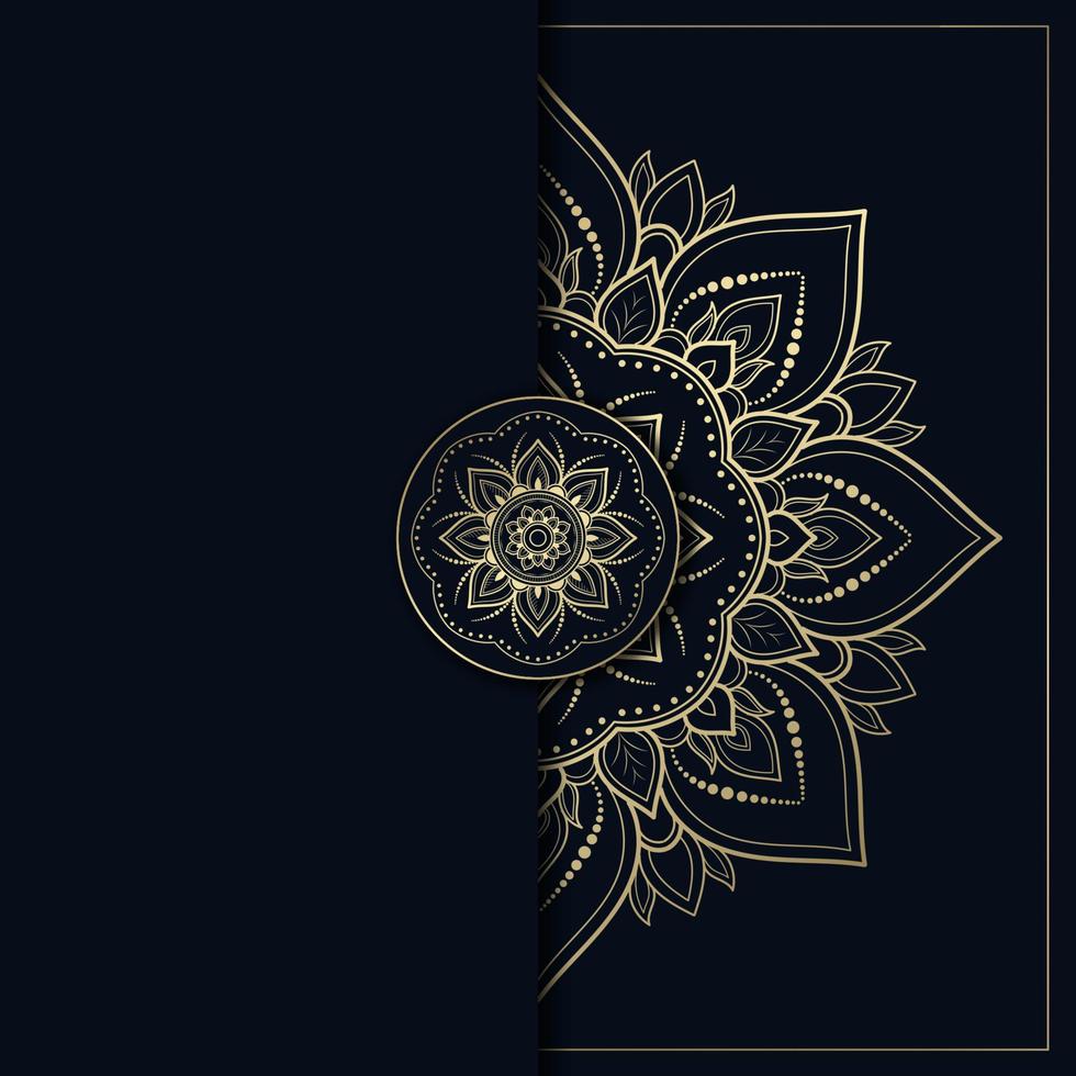 diseño de mandala con color dorado y azul oscuro, fondo de mandala de flores vector