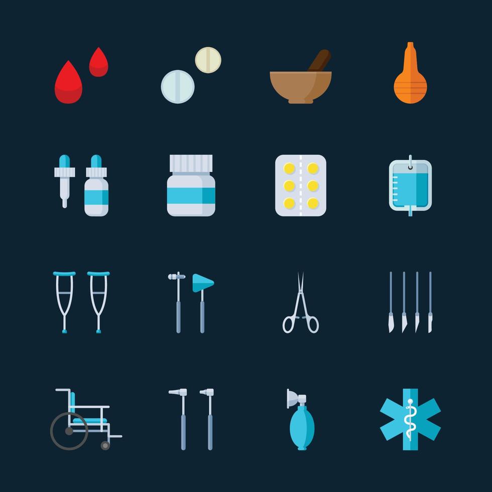 iconos de equipos médicos y médicos con fondo negro vector