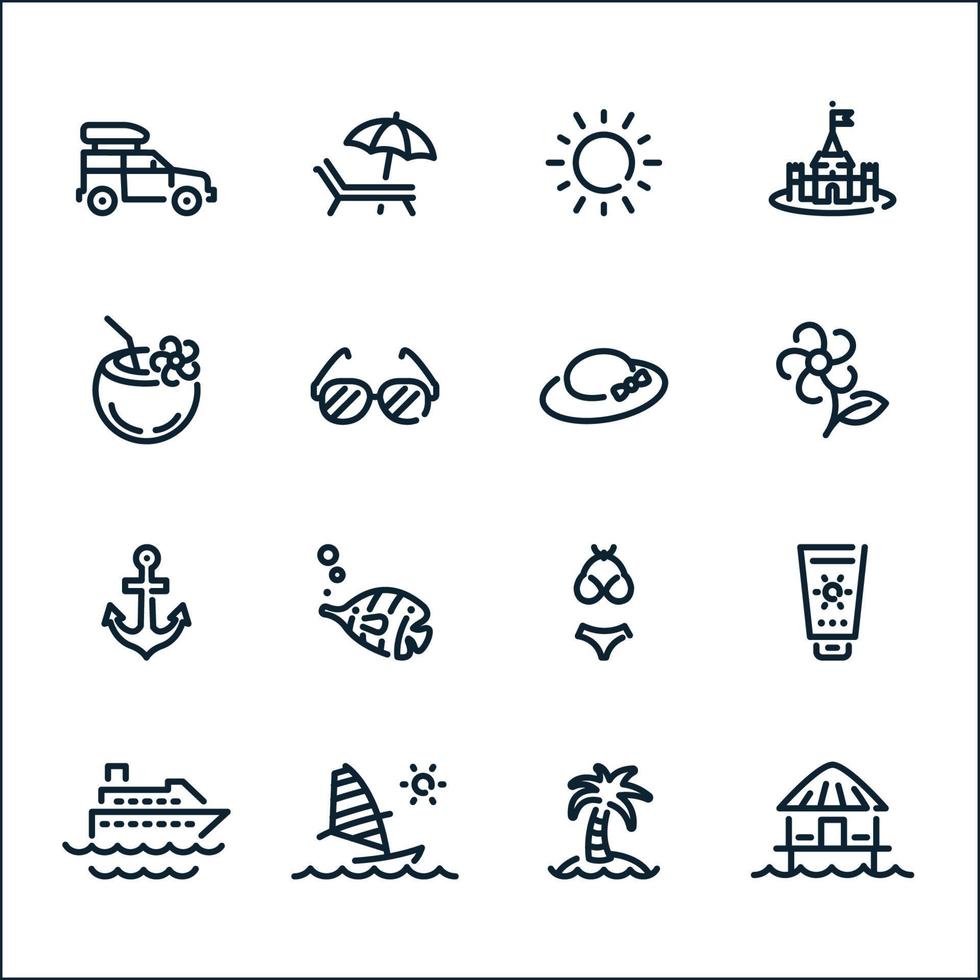 iconos de verano y playa con fondo blanco vector