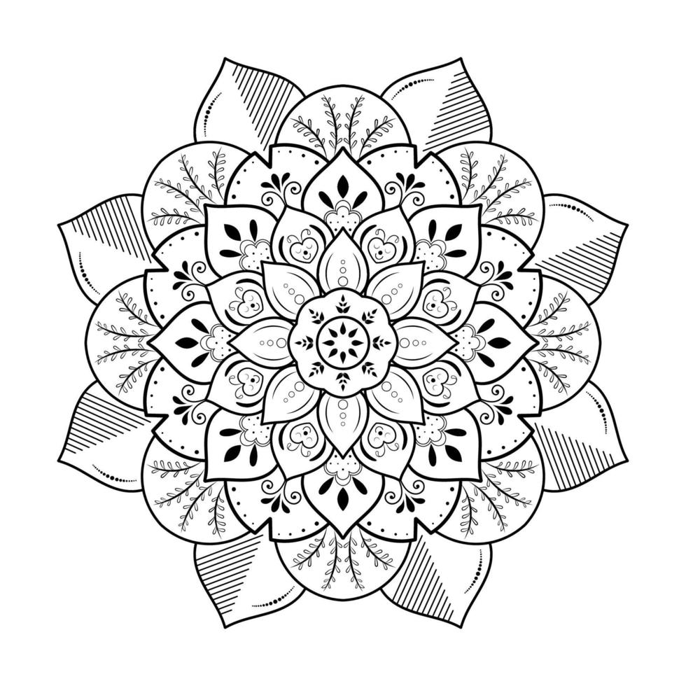 mandala circular de flores lindas, patrón oriental de mandala vectorial, elemento decorativo dibujado a mano. diseño único con flor de pétalo. concepto de relajación y uso de la meditación para el libro del logotipo de la página vector