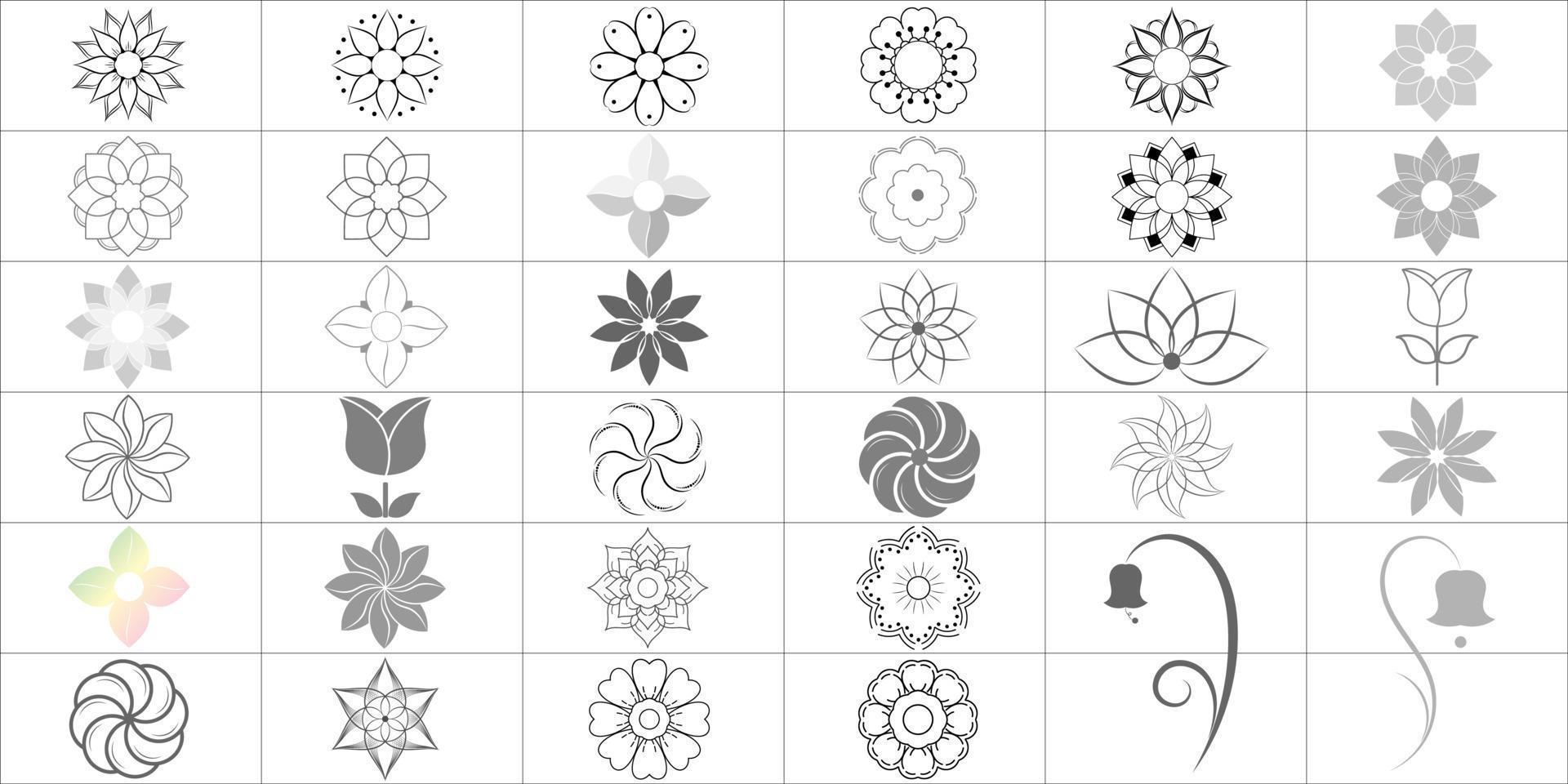 Set of Flower icon logo vector isolated on white background,Hand drawn flower icon illustration, Floral template,Symbol natural logo