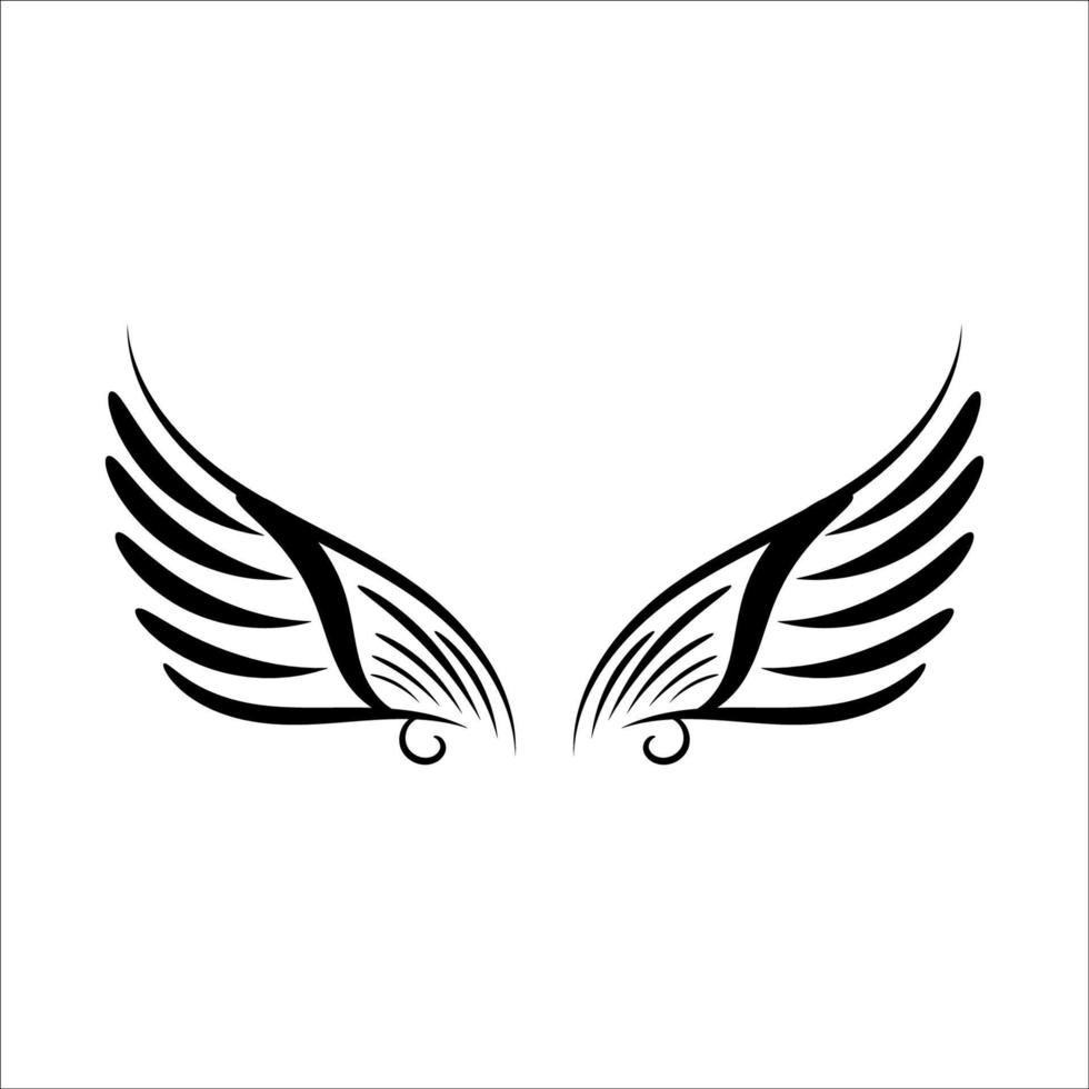 Hand drawn angels wings, black Angel Wings Isolated, Vector Illustration