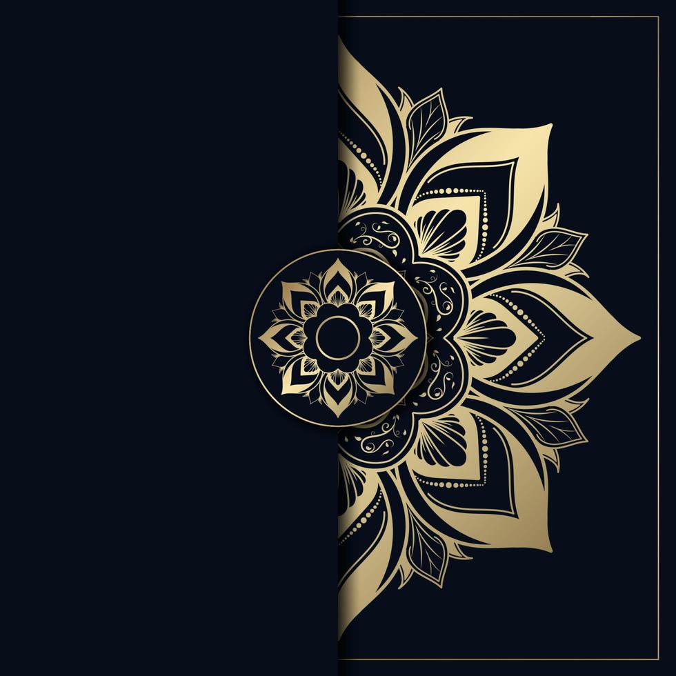 diseño de mandala con color dorado y azul oscuro, fondo de mandala de flores vector