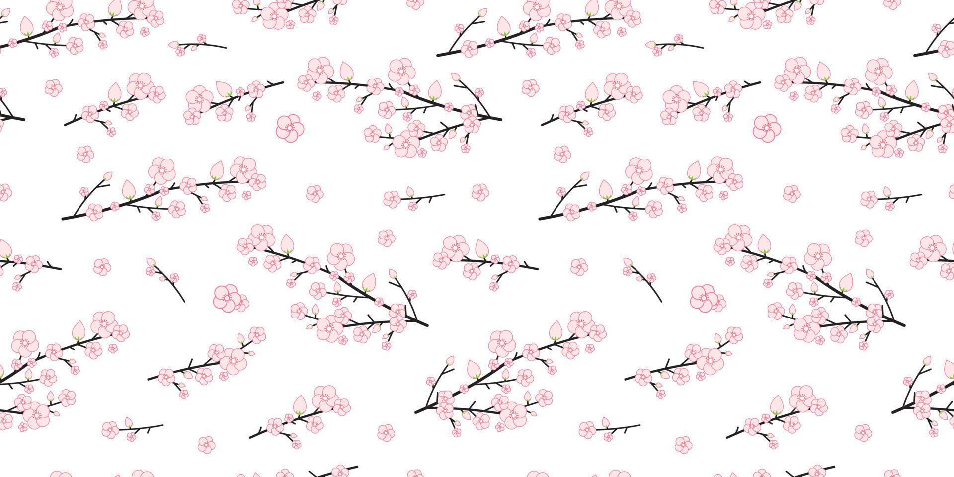 Seamless Japanese Cherry Blossoms and Branches Pattern background, Sakura flower vector illustration, Seamless backgrounds and wallpapers for fabric, packaging, Decorative print, Textile