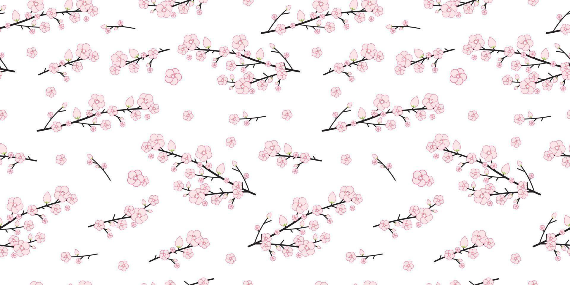 Seamless Japanese Cherry Blossoms and Branches Pattern background, Sakura flower vector illustration, Seamless backgrounds and wallpapers for fabric, packaging, Decorative print, Textile