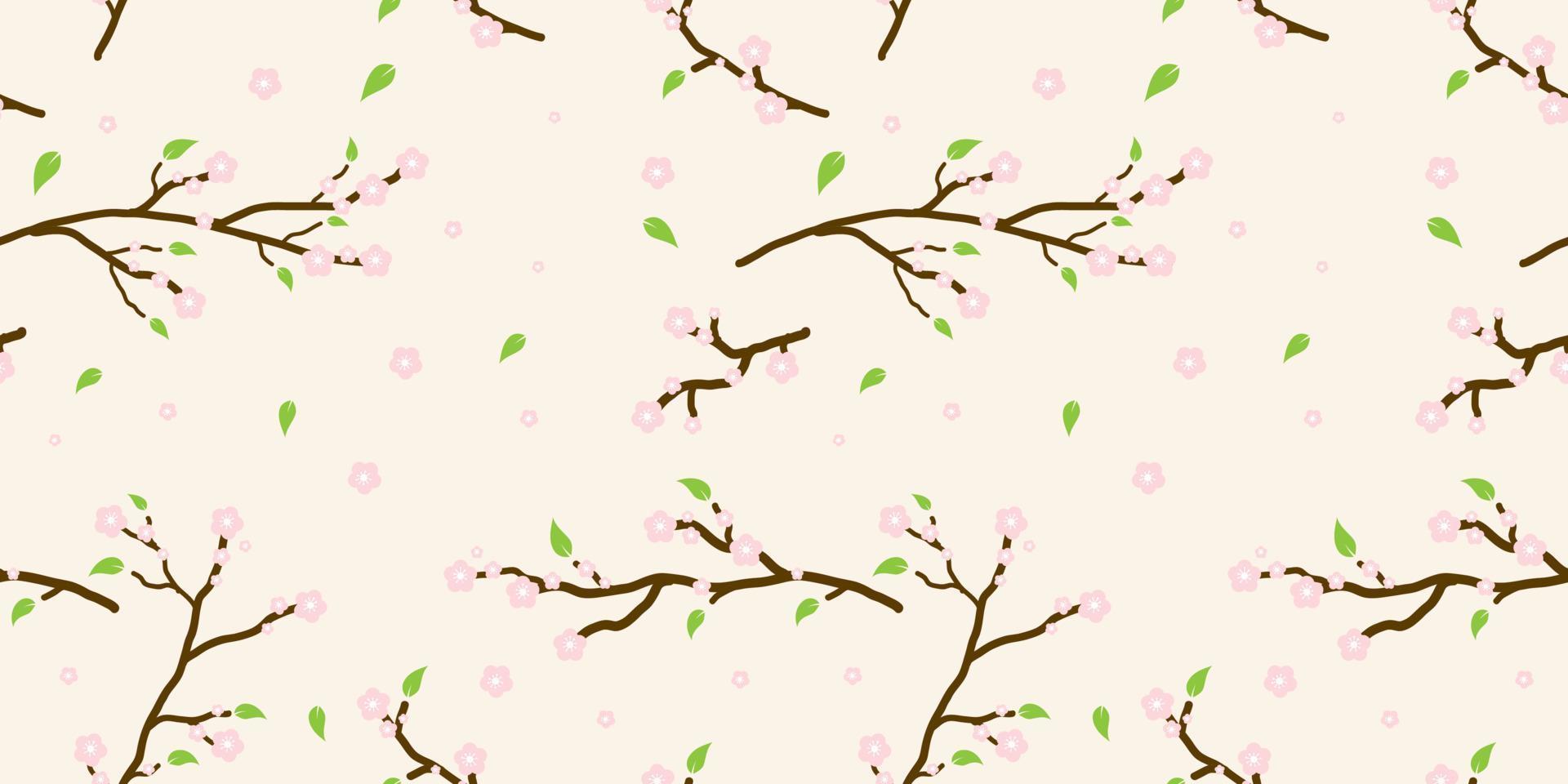 Seamless floral sakura pattern background, Vector cherry blossom and branch, Hand drawn decorative, Seamless backgrounds and wallpapers for fabric, packaging, Decorative print, Textile