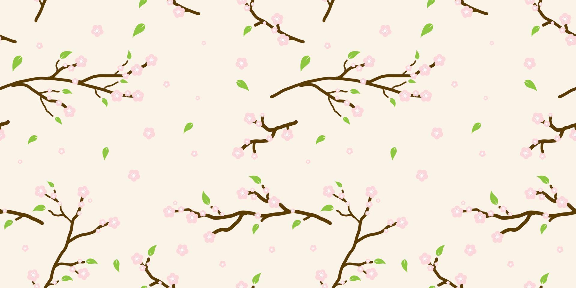 fondo de patrón de sakura floral transparente, flor de cerezo vectorial y rama, decoración dibujada a mano, fondos sin costura y papeles pintados para tela, embalaje, impresión decorativa, textil vector